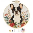 thumbnail image 1 of DIY Stamped Cross Stitch Kits Cartoon Boston Terrier Dog and Flower Easy for Beginners with Hoop 11CT Counted Embroidery Needlepoint Crafts Arts for Handmade Enthusiasts and Home Decor 30x30cm(1), 1 of 8