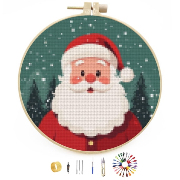 DIY Stamped Cross Stitch Kits Christmas Santa Claus Easy for Beginners with Hoop 11CT Counted Embroidery Needlepoint Crafts Arts for Handmade Enthusiasts and Home Decor 30x30cm(5)