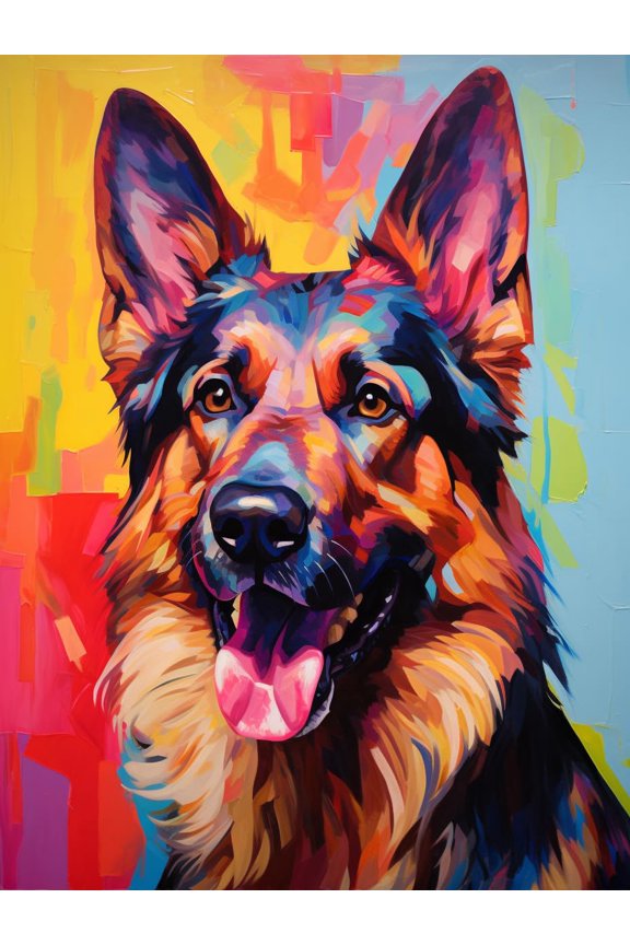 DIY Stamped Cross Stitch Kits Colorful German Shepherd Dog for Beginners Easy 11CT Needlepoint Embroidery Counted Cross Stitch Kits Art Craft Wall Decoration 40x50cm(3)