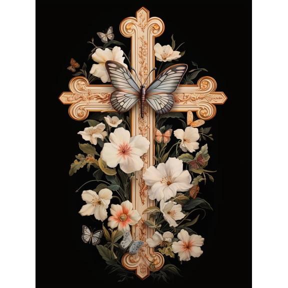 DIY Stamped Cross Stitch Kits Religion Cross and Flowers for Beginners Easy 11CT Needlepoint Embroidery Counted Cross Stitch Kits Art Craft Wall Decoration and Gift 40x50cm(1)