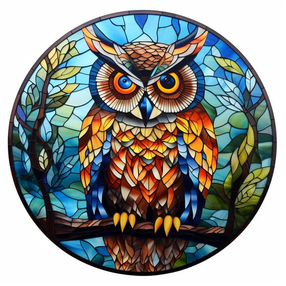 DIY Stamped Cross Stitch Kits Stained Glass Animal Owl for Beginners Easy 11CT Needlepoint Embroidery Counted Cross Stitch Kits Art Craft Wall Decoration and Gift 35x35cm(1)