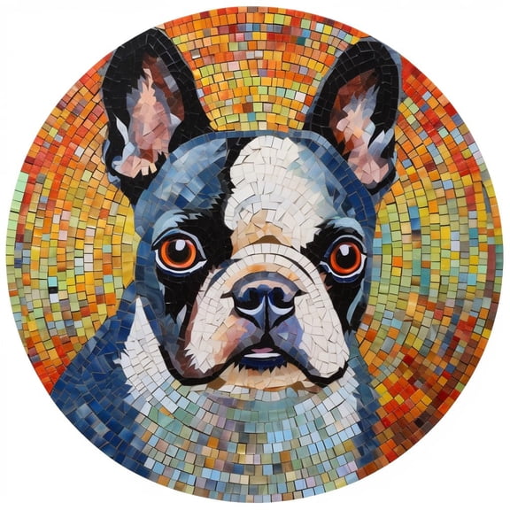 DIY Stamped Cross Stitch Kits Stained Glass Boston Terrier Circle Shape Beginners Easy 11CT Needlepoint Embroidery Counted Cross Stitch Kits Art Craft Wall Decor 35x35cm(10)