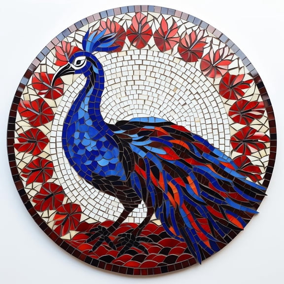 DIY Stamped Cross Stitch Kits Stained Glass Circle Shape Animal Peacock 11CT Needlepoint Embroidery Counted Cross Stitch Kits Art Craft Wall Decor 35x35cm(12)