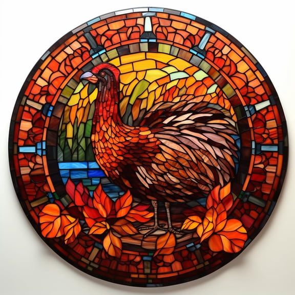 DIY Stamped Cross Stitch Kits Stained Glass Circle Shape Thanksgiving Day 11CT Needlepoint Embroidery Counted Cross Stitch Kits Art Craft Wall Decor 35x35cm(2)