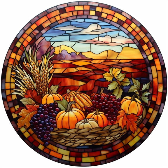 DIY Stamped Cross Stitch Kits Stained Glass Circle Shape Thanksgiving Day 11CT Needlepoint Embroidery Counted Cross Stitch Kits Art Craft Wall Decor 35x35cm(3)