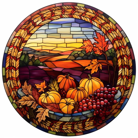 DIY Stamped Cross Stitch Kits Stained Glass Circle Shape Thanksgiving Day 11CT Needlepoint Embroidery Counted Cross Stitch Kits Art Craft Wall Decor 35x35cm(1)