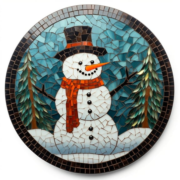 DIY Stamped Cross Stitch Kits Stained Glass Circle Shape Winter Snowman and Christmas Tree 11CT Needlepoint Embroidery Counted Cross Stitch Kits Art Craft Wall Decor 35x35cm(1)
