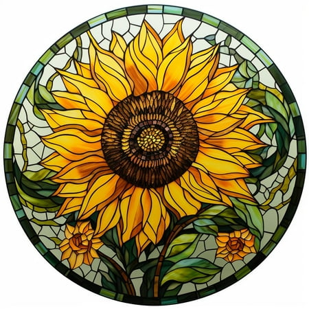 DIY Stamped Cross Stitch Kits Stained Glass Circle Shape Yellow Sunflowers 11CT Needlepoint Embroidery Counted Cross Stitch Kits Art Craft Wall Decor 35x35cm(2)