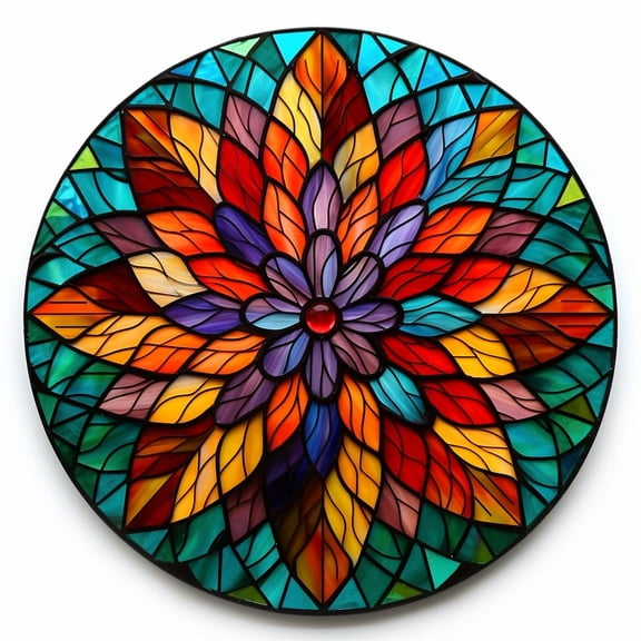 DIY Stamped Cross Stitch Kits Stained Glass Colorful Mandala Flower Circle Shape Beginners Easy 11CT Needlepoint Embroidery Counted Cross Stitch Kits Art Craft Wall Decor 40x40cm(4)