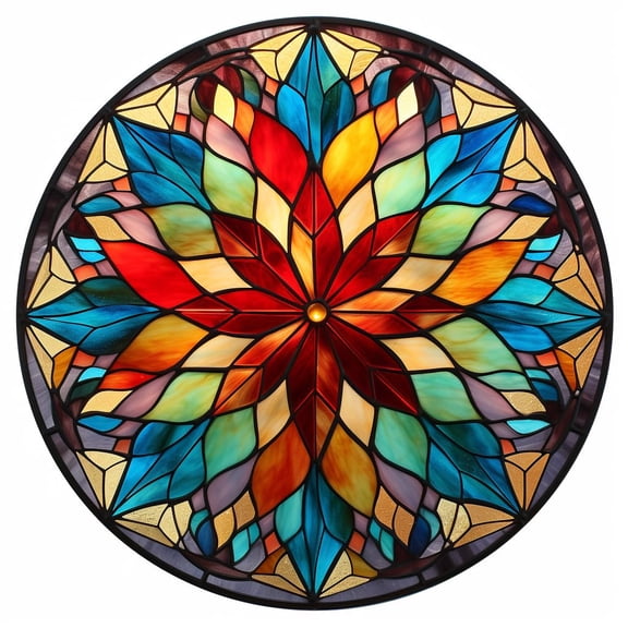 DIY Stamped Cross Stitch Kits Stained Glass Colorful Mandala Flower Circle Shape Beginners Easy 11CT Needlepoint Embroidery Counted Cross Stitch Kits Art Craft Wall Decor 40x40cm(5)