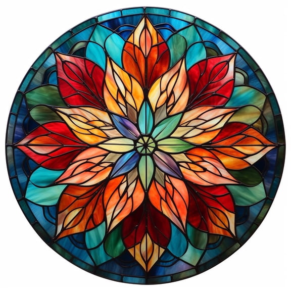 DIY Stamped Cross Stitch Kits Stained Glass Colorful Mandala Flower Circle Shape Beginners Easy 11CT Needlepoint Embroidery Counted Cross Stitch Kits Art Craft Wall Decor 35x35cm(1)