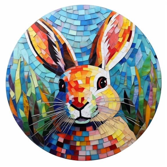 DIY Stamped Cross Stitch Kits Stained Glass Easter Festival Rabbit Circle Shape Beginners Easy 11CT Needlepoint Embroidery Counted Cross Stitch Kits Art Craft Wall Decor 35x35cm(8)