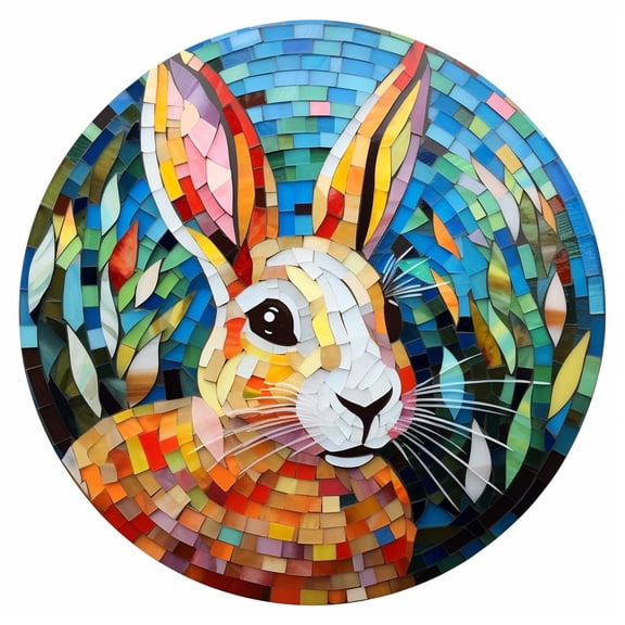 DIY Stamped Cross Stitch Kits Stained Glass Easter Festival Rabbit Circle Shape Beginners Easy 11CT Needlepoint Embroidery Counted Cross Stitch Kits Art Craft Wall Decor 35x35cm(2)