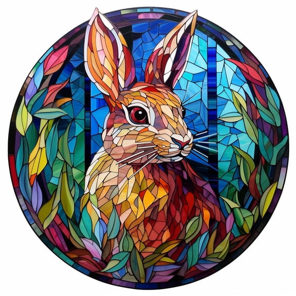DIY Stamped Cross Stitch Kits Stained Glass Easter Festival Rabbit Circle Shape Beginners Easy 11CT Needlepoint Embroidery Counted Cross Stitch Kits Art Craft Wall Decor 35x35cm(6)