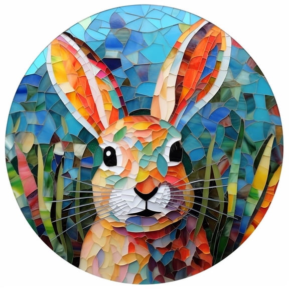 DIY Stamped Cross Stitch Kits Stained Glass Easter Festival Rabbit Circle Shape Beginners Easy 11CT Needlepoint Embroidery Counted Cross Stitch Kits Art Craft Wall Decor 35x35cm(5)