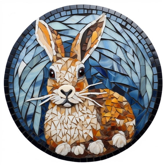 DIY Stamped Cross Stitch Kits Stained Glass Easter Festival Rabbit Circle Shape Beginners Easy 11CT Needlepoint Embroidery Counted Cross Stitch Kits Art Craft Wall Decor 35x35cm(10)