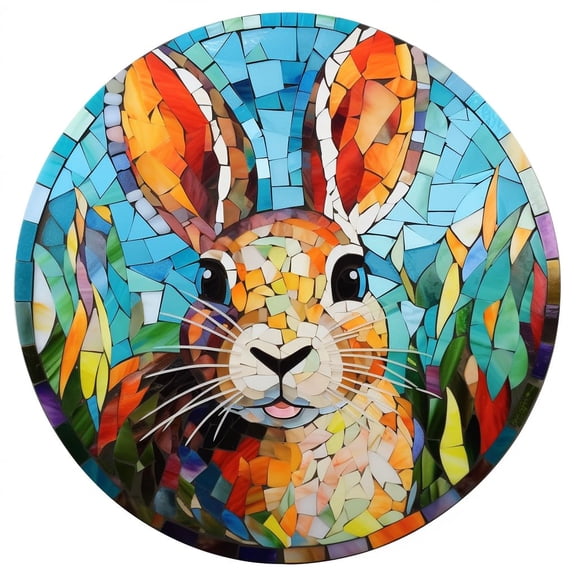 DIY Stamped Cross Stitch Kits Stained Glass Easter Festival Rabbit Circle Shape Beginners Easy 11CT Needlepoint Embroidery Counted Cross Stitch Kits Art Craft Wall Decor 35x35cm(3)