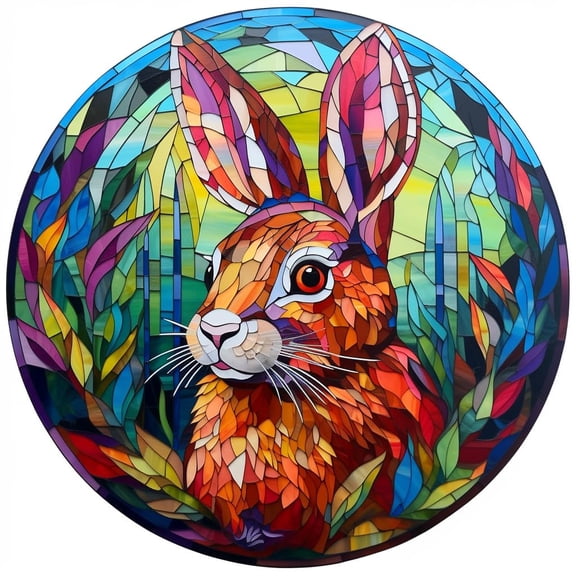 DIY Stamped Cross Stitch Kits Stained Glass Easter Festival Rabbit Circle Shape Beginners Easy 11CT Needlepoint Embroidery Counted Cross Stitch Kits Art Craft Wall Decor 35x35cm(4)