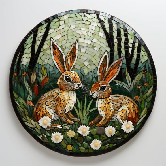 DIY Stamped Cross Stitch Kits Stained Glass Easter Festival Rabbit Circle Shape Beginners Easy 11CT Needlepoint Embroidery Counted Cross Stitch Kits Art Craft Wall Decor 35x35cm(12)