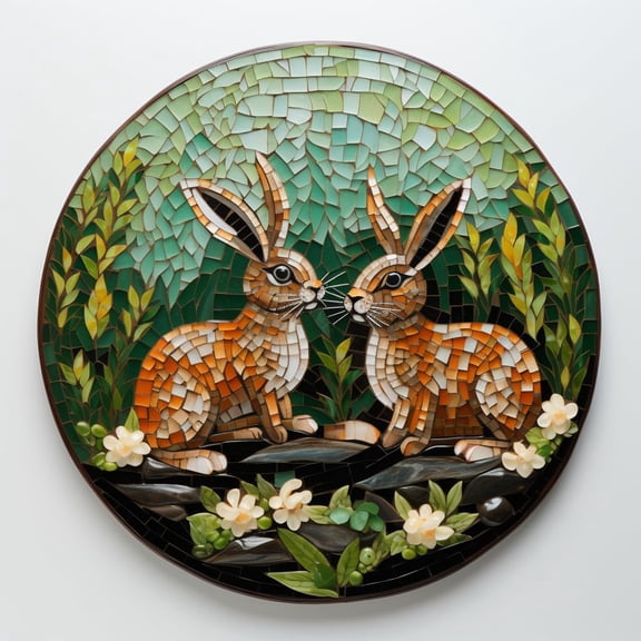 DIY Stamped Cross Stitch Kits Stained Glass Easter Festival Rabbit Circle Shape Beginners Easy 11CT Needlepoint Embroidery Counted Cross Stitch Kits Art Craft Wall Decor 35x35cm(11)