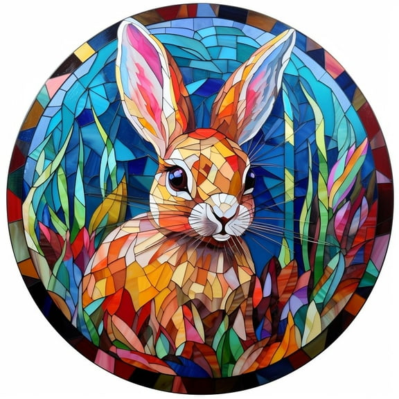DIY Stamped Cross Stitch Kits Stained Glass Easter Festival Rabbit Circle Shape Beginners Easy 11CT Needlepoint Embroidery Counted Cross Stitch Kits Art Craft Wall Decor 35x35cm(7)