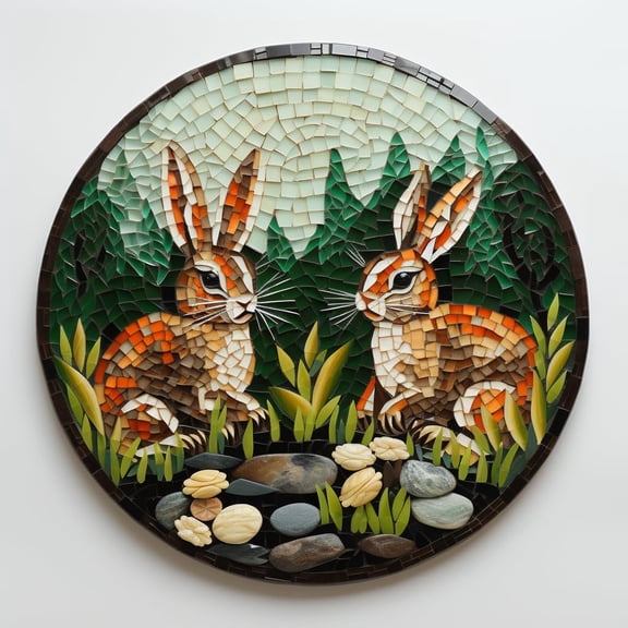 DIY Stamped Cross Stitch Kits Stained Glass Easter Festival Rabbit Circle Shape Beginners Easy 11CT Needlepoint Embroidery Counted Cross Stitch Kits Art Craft Wall Decor 35x35cm(9)