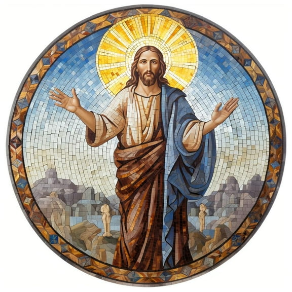 DIY Stamped Cross Stitch Kits Stained Glass Jesus Christ for Beginners Easy 11CT Needlepoint Embroidery Counted Cross Stitch Kits Art Craft Wall Decoration and Gift 35x35cm