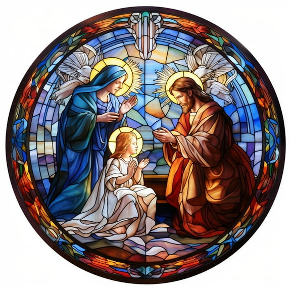 DIY Stamped Cross Stitch Kits Stained Glass Nativity Jesus Family for Beginners Easy 11CT Needlepoint Embroidery Counted Cross Stitch Kits Art Craft Wall Decoration 35x35cm