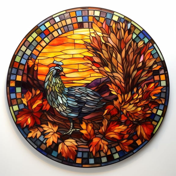 DIY Stamped Cross Stitch Kits Stained Glass Thanksgiving Day Turkey Pumpkin Circle Shape Beginners Easy 11CT Needlepoint Embroidery Counted Cross Stitch Kits Art Craft Wall Decor 35x35cm(3)