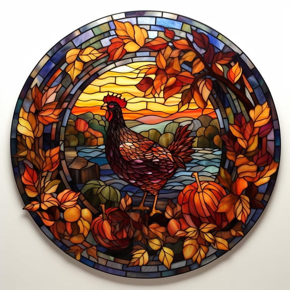 DIY Stamped Cross Stitch Kits Stained Glass Thanksgiving Day Turkey Pumpkin Circle Shape Beginners Easy 11CT Needlepoint Embroidery Counted Cross Stitch Kits Art Craft Wall Decor 35x35cm(9)