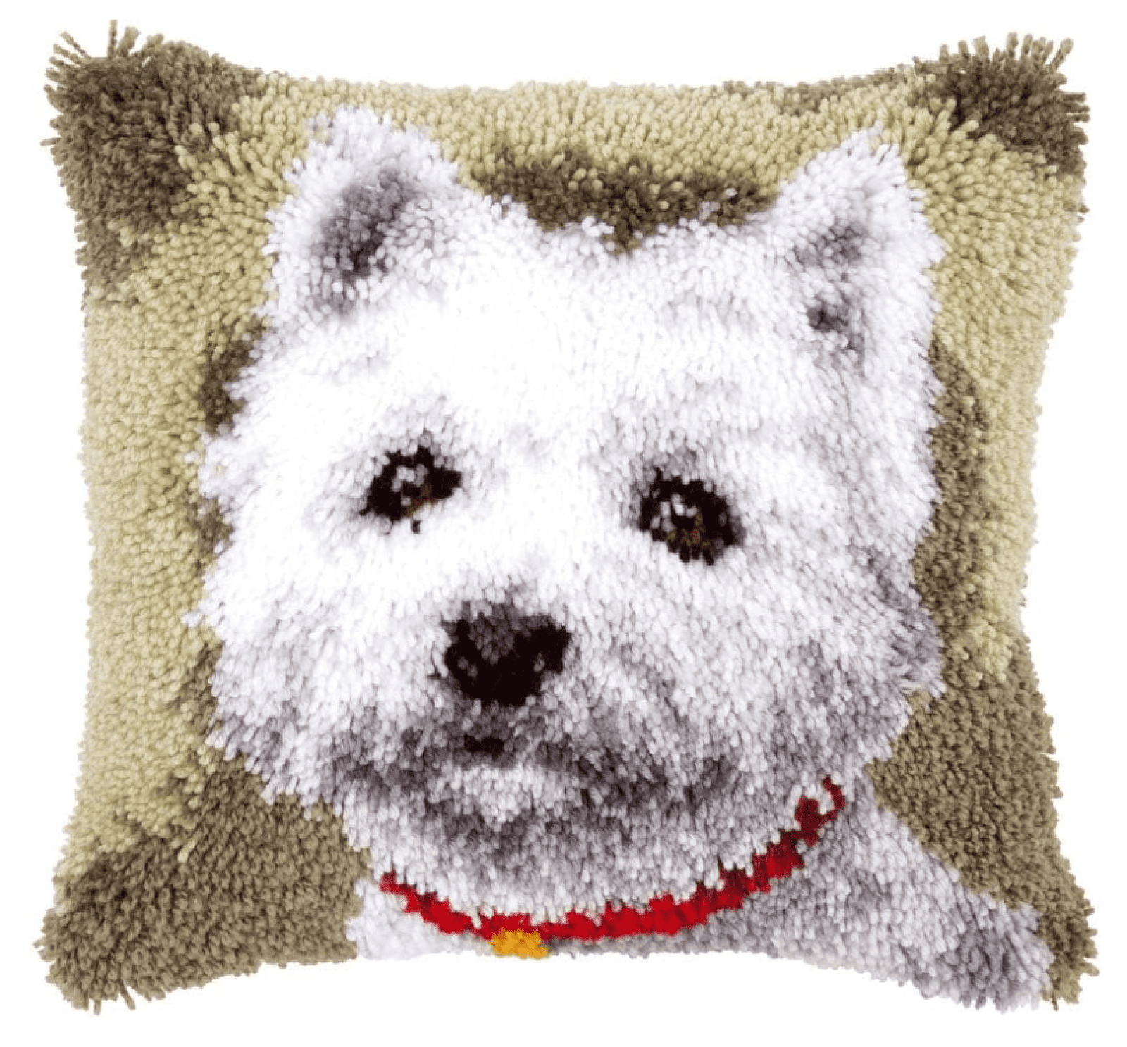 DIY Stamped Pillow Latch Hook Kit West Highland White Terrier Dog Animal Latch Hook Kits For Beginners Adults Teenager Embroidery Kits Home Decoration 17x17in