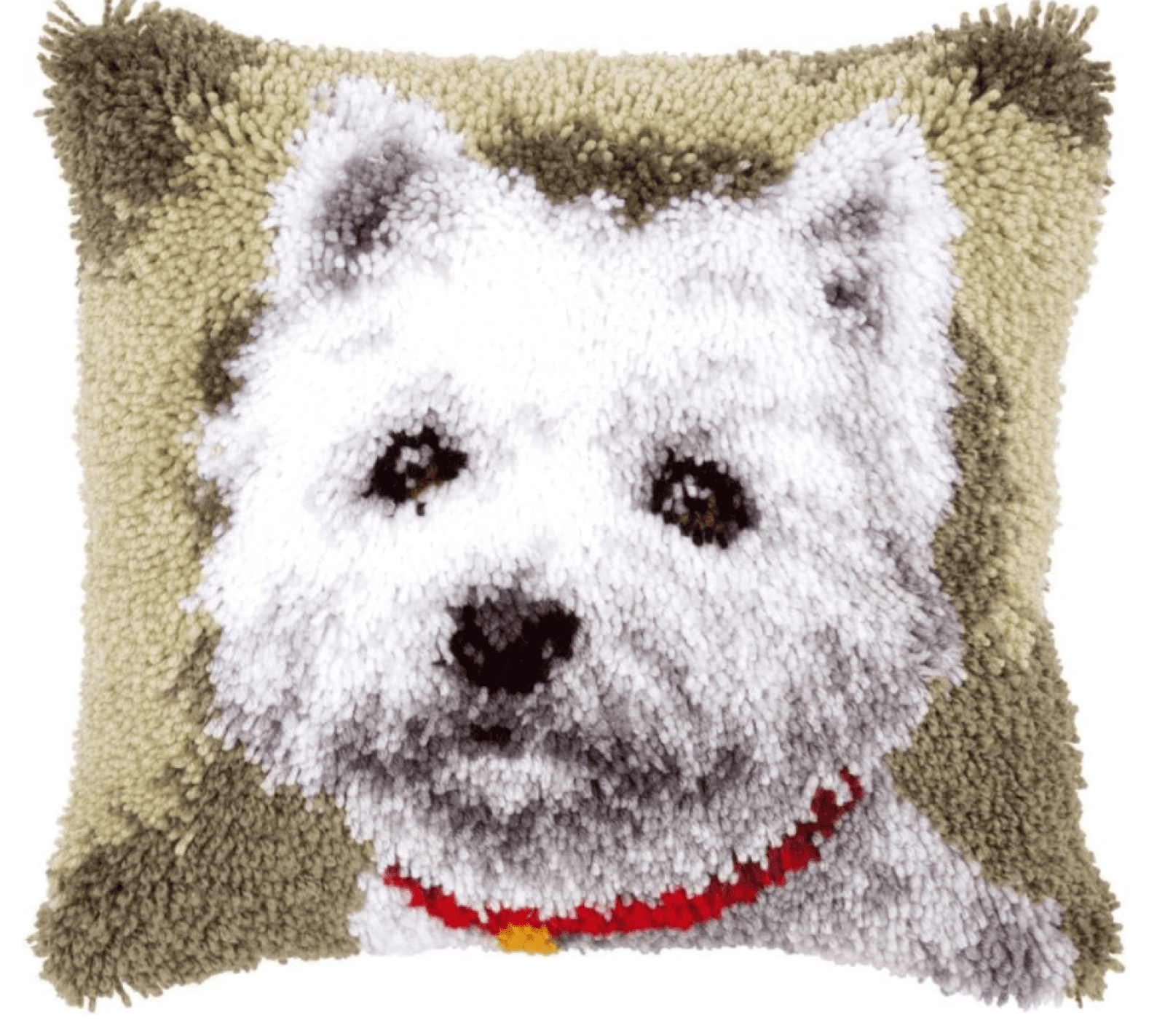 DIY Stamped Pillow Latch Hook Kit West Highland White Terrier Dog Animal Latch Hook Kits For Beginners Adults Teenager Embroidery Kits Home Decoration 17x17in