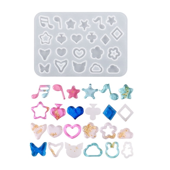 DIY Star/Heart/Flower/Music Note Shaker Filler Silicone Quicksand Molds Resin Casting Molds for UV Resin Epoxy Resin Craft Making Mixed Patterns 87x60x3.5mm Inner Diameter: 6~12x6.5~12mm Silicone