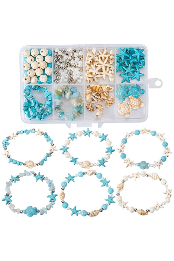 DIY Starfish Turtle Stackable Bracelets Making Kit Mixed Gemstone Chips Stretch Bracelets Set 8mm Hole: 1mm
