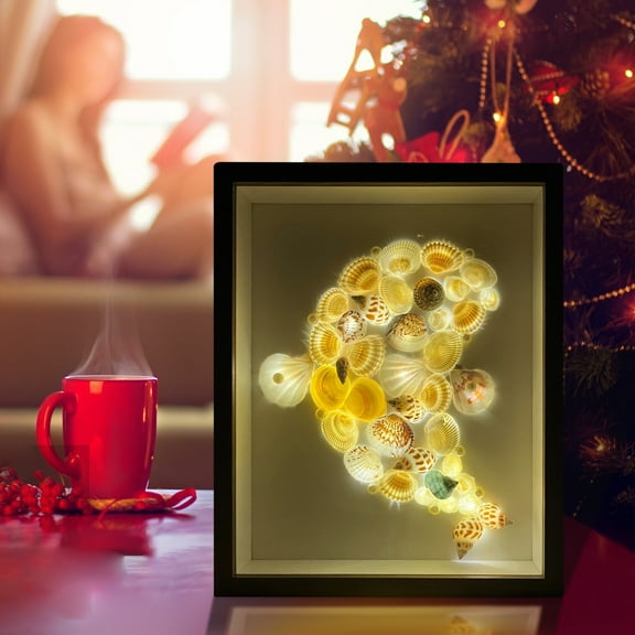 ​DIY Starry Sky Lamp with Real Shells & Conch - LED Backlit Ocean-Themed Night Light - 10.6" Wall Decor for Bedroom, Living Room - Unique Handmade Home Decor Gift Kit​​ B