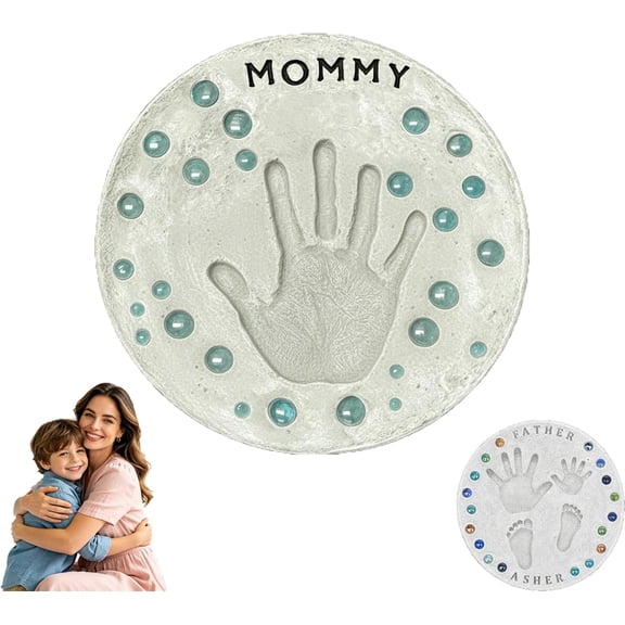 DIY Stepping Stone Kit Handprint Footprint, Mix and Mold Stepping Stone Kit, DIY Large Hand Print Stepping Stone Kits, Includes 1 Mold, 26 Letter Stamps, and Colored Pebbles (8 in)