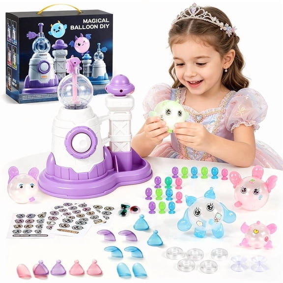 DIY Sticky Balloon Maker Toy, Magic Balloon Craft Kits Includes Bouncy Balloons, Stickers & Accessories, Birthday Christmas Gifts for Girls Boys(Purple)