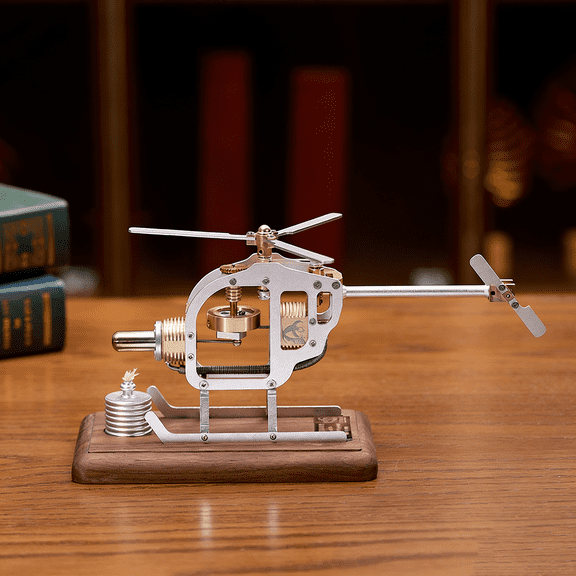 DIY Stirling Engine Helicopter Model Kit, Heat Powered Hot Air Engine, Metal Mechanical STEM Educational Physics Model, Desktop Engineering Display & Creative Gift