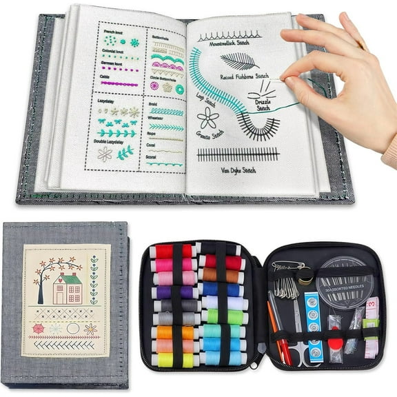 DIY Stitches Book Sets Yahome Sewing Kit and 106 Unique Stitches, Handmade Stitch Book Embroidery Set Embroidery Pattern for Beginners and Embroidery Enthusiast (106 Different Stitches)