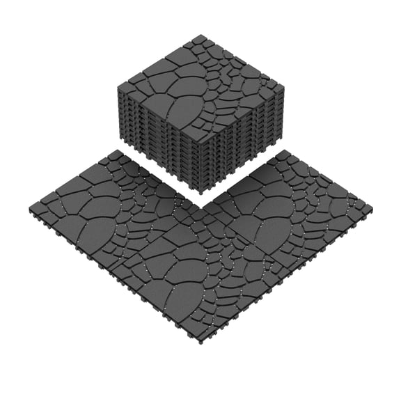 DIY Stone Deck Tiles 12", Easy Interlocking for Patio Poolside Backyard, 44pcs