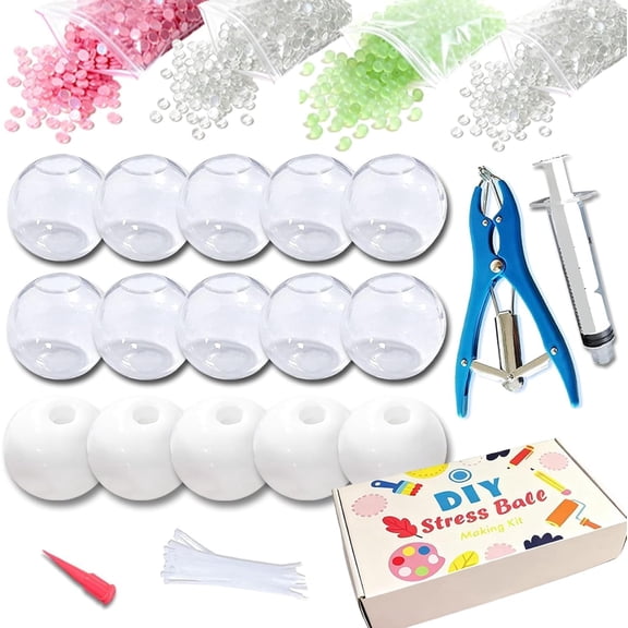 DIY Stress Ball Making Kit, 15pcs Transparent TPR Skins with Fillers, Expander Tool & Air Pump, Make Your Own Squishy Anxiety Relief Balls