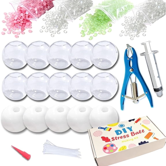 DIY Stress Ball Making Kit, 15pcs Transparent TPR Skins with Fillers, Expander Tool & Air Pump, Make Your Own Squishy Anxiety Relief Balls