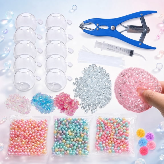 DIY Stress Ball Making Kit with Assorted Fillers, Squeeze Ball Craft Set for Adults, Include Clear Ball Shell, Beads, Sequins, Pliers Tool, Zip Ties for Homemade DIY Project