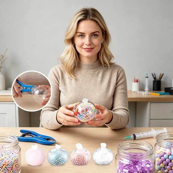 DIY Stress Ball Making Kit Complete Customizable Maker Set with Colored Beads & All Tools Fillable Craft Kit for Adults Home Office