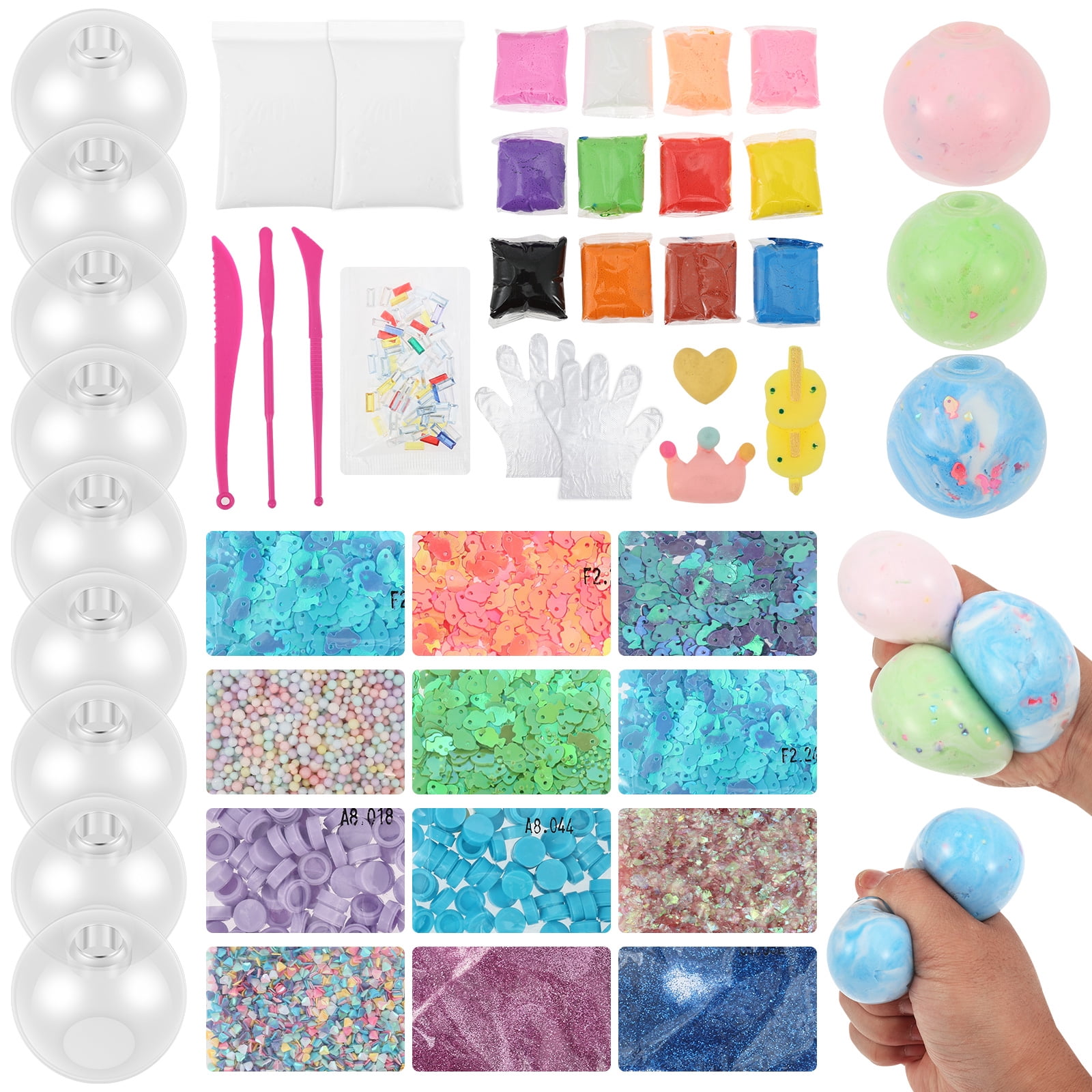 DIY Stress Ball Making Kit-Easy DIY- 9 TPR Skins, 15 Fillers, Create ASMR Anxiety Relief Toys, Handmade Squishy Stress Balls, Self-Care Gifts for Women, Crunchy Relaxing