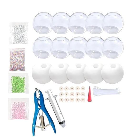 DIY Stress Ball Making Kit, Empty Squeeze Ball Set with 5 Milky & 10 Transparent Blank Skins, Fillers, Expander Tool Vacuum Evacuating Device for Handmade Stress Relief