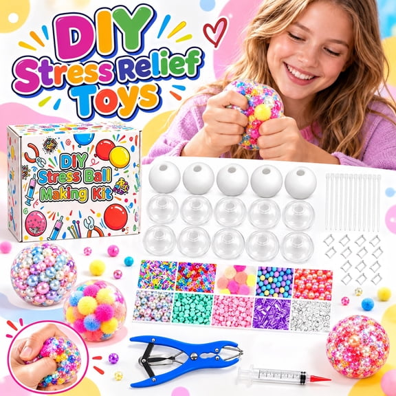 DIY Stress Ball Making Kit with Fillers 15PCS Stress Ball Squishy Making Kit Includes 15Empty Squishy Skins, 15Fillers, Air Pump & Expanded Tool for Adult ASMR Anxiety Relief & Sensory Play