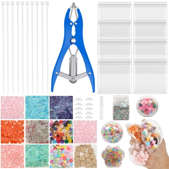 DIY Stress Ball Making Kit Portable Empty Squeeze Ball DIY Kit with Vacuum Tool Cable Tie Filler Bead Expander Tool Transparent Blank Skin for Adult
