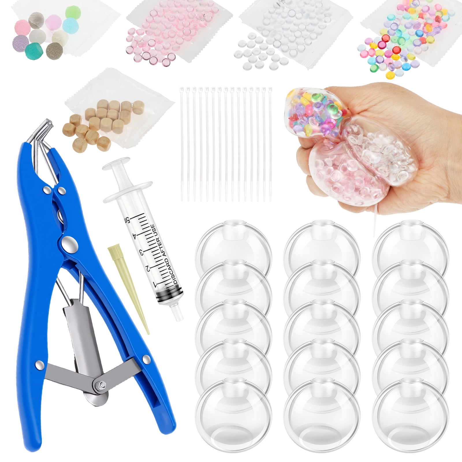 DIY Stress Ball Making Kit Stress Ball DIY Kit Empty Squeeze Ball DIY Kit with Vacuum Tool Cable Tie Filler Bead Expander Tool Transparent Blank Skin for Adult