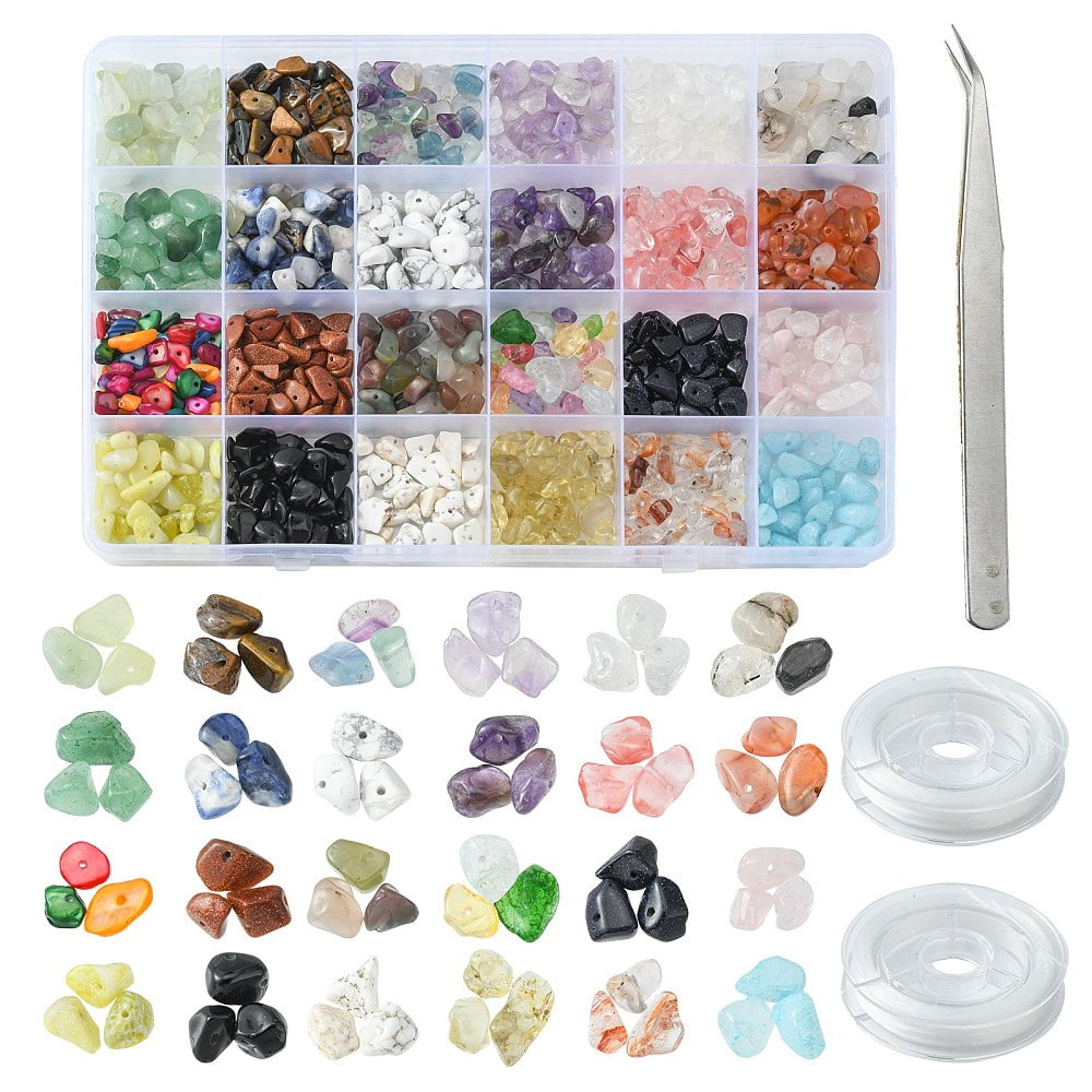 DIY Stretch Bracelet Making Kit Including Natural & Synthetic Mixed Gemstone & Natural Shell & Glass Chip Beads Elastic Thread Tweezers Beads: 3~5x7~13x2~4mm Hole: 0.4mm 240g/set